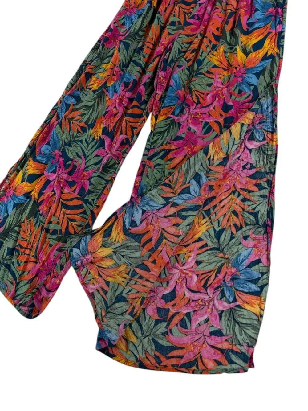 Women's Tropical Floral Wide Leg Pants Size M Boho Vacation Resort